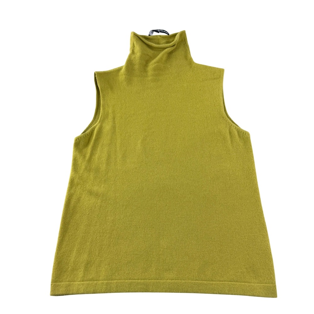 Linda Allard Ellen Tracy Cashmere Turtleneck Women M Green Sleeveless Artsy Chic